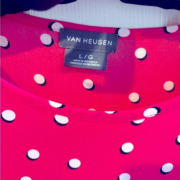 Van Heusen Pink Boxy 3/4 Sleeve Blouse Polka Dot Hot Pink Large - Picture 2 of 4